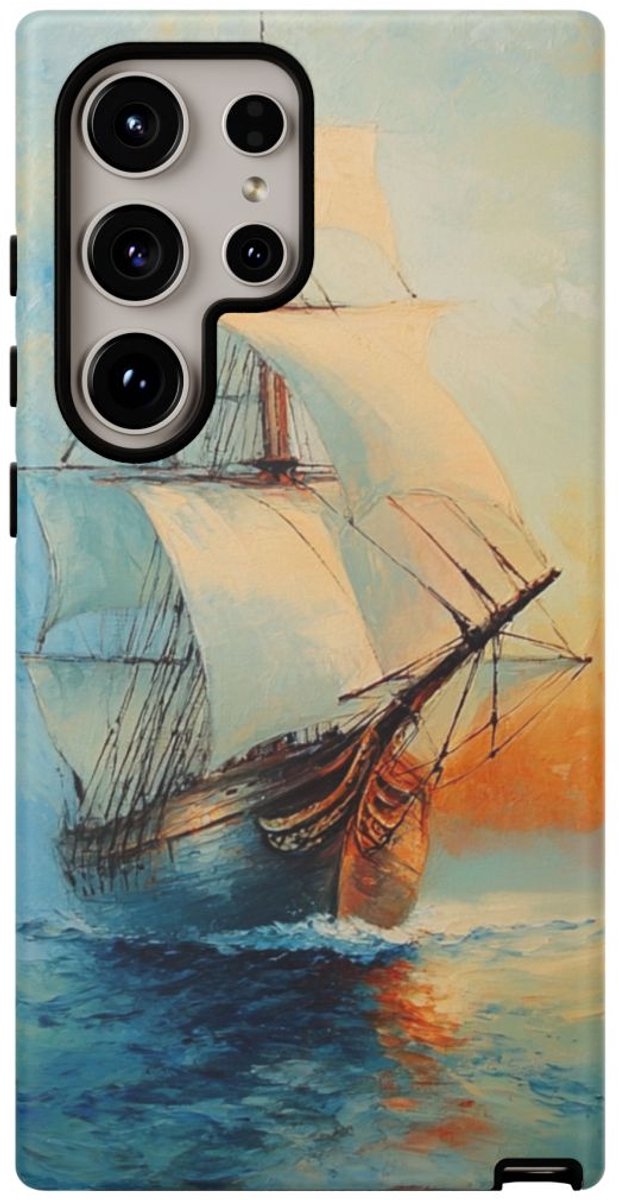 Zeilschip op Zee in Olieverf – Telefoonhoesje Geschikt voor Galaxy S24 Ultra