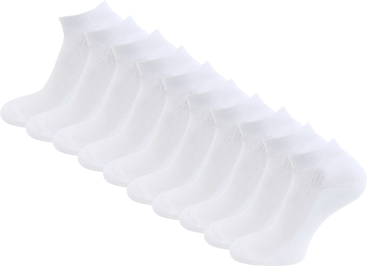 10 paar Badstof Sneakersokken - Lage Werk & Sportsokken - Extra gevoerd - Naadloos - SQOTTON® - Wit - Maat 39-42