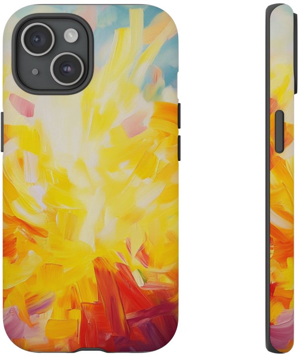 Abstracte Zonnestraal Penseelstreken – Telefoonhoesje Geschikt voor iPhone 15