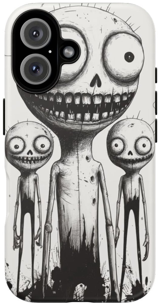 Drie Griezelige Monsters in Lijntekening – Telefoonhoesje Geschikt voor iPhone 16
