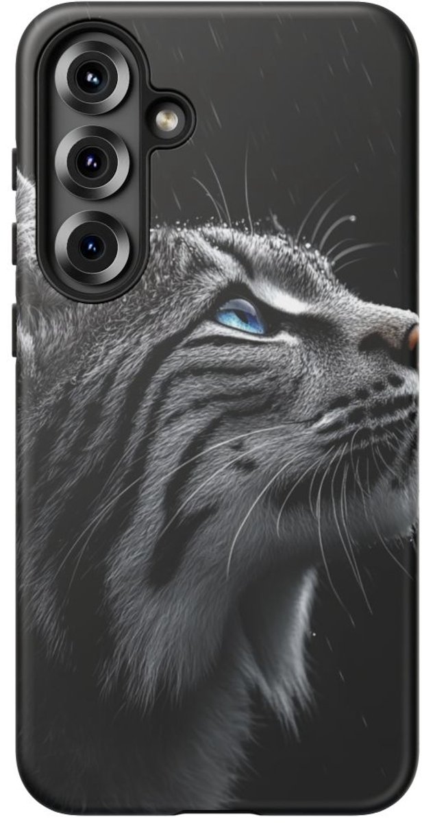 Zwart-Witte Lynx met Blauwe Ogen – Telefoonhoesje Geschikt voor Samsung Galaxy S25 Plus
