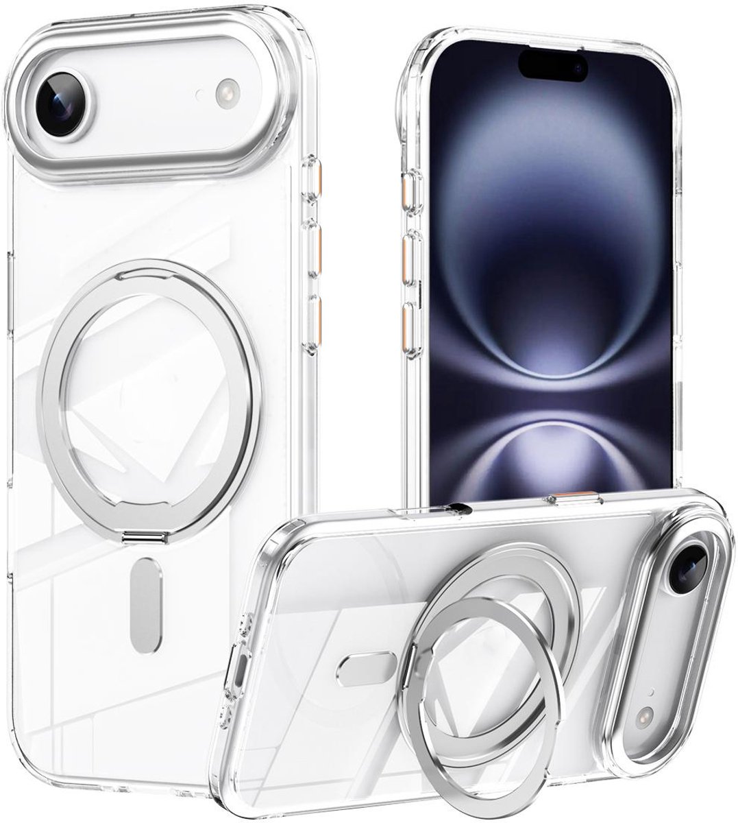 Mobigear Hoesje geschikt voor Apple iPhone Air MagSafe Telefoonhoesje Hardcase | Mobigear Frosted Mag Backcover met Standaard | Geschikt voor MagSafe | Geschikt voor Draadloos Opladen met Magnetische Ring | Geschikt voor MagSafe Case - Zilver