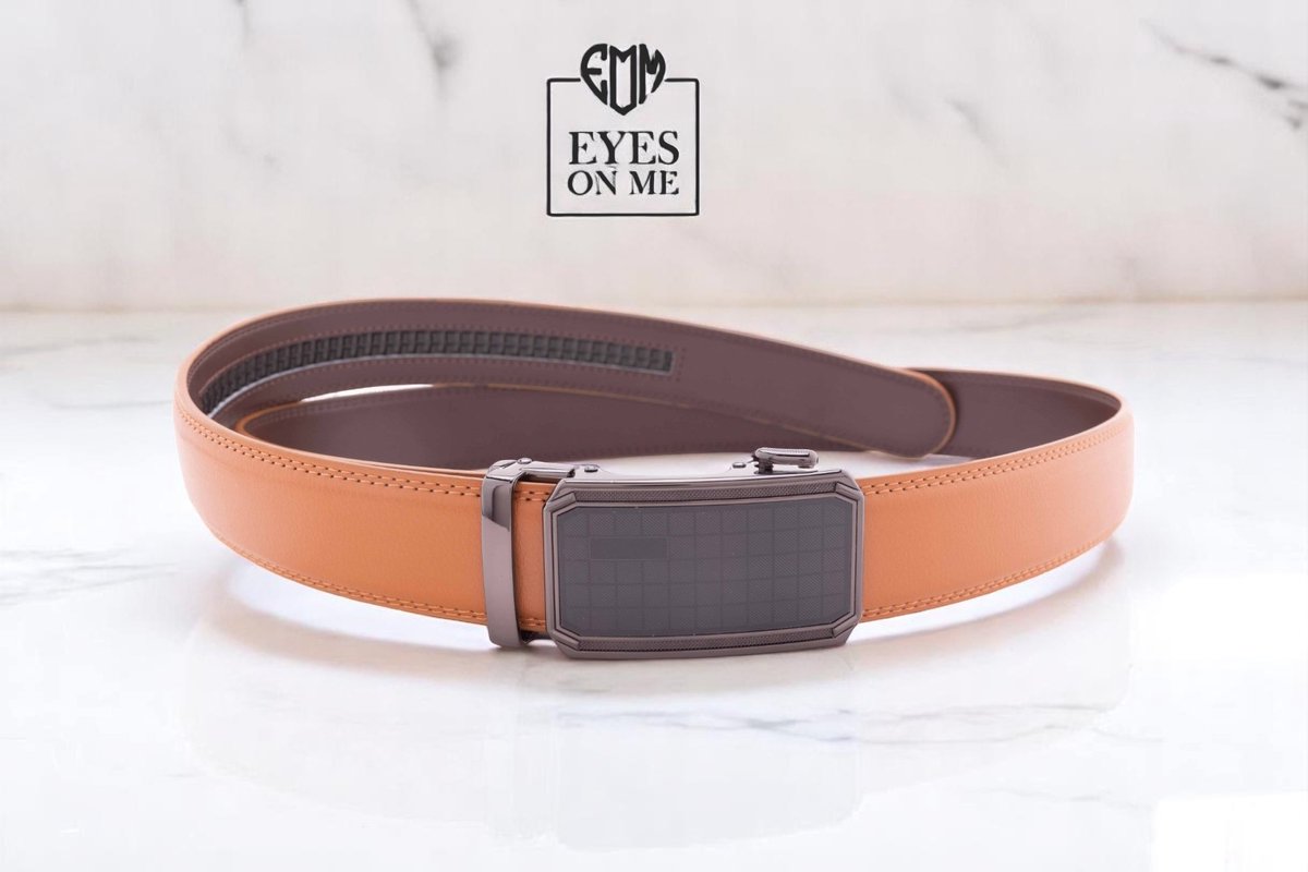 Camel lederen riem zonder gaatjes met automatische gesp voor heren ( Model L099 )