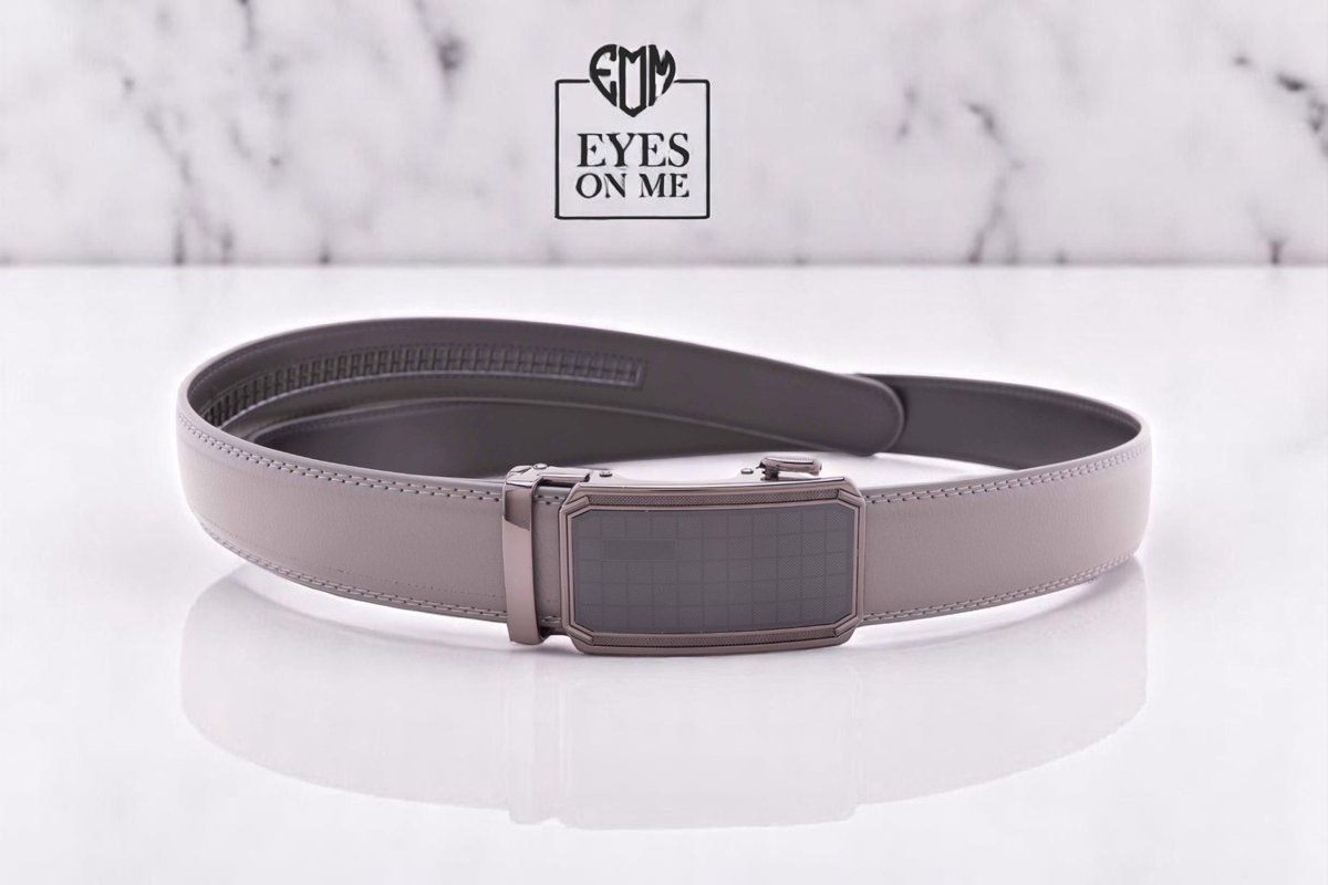 Grijze lederen riem zonder gaatjes met automatische gesp voor heren ( Model L099 )