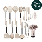 LK HOME Siliconen/Inox Ustensiles de Cuisine Kaki/crème 24 pièces, ustensiles de cuisine, ustensiles de cuisine, accessoires de cuisine, spatule en silicone/acier inoxydable