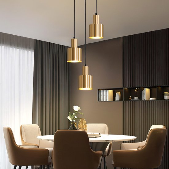 Vintage Hanglamp 3 Lichten Goud Rond - Modern Design E27 Voor Eetkamer, Slaapkamer En Woonkamer