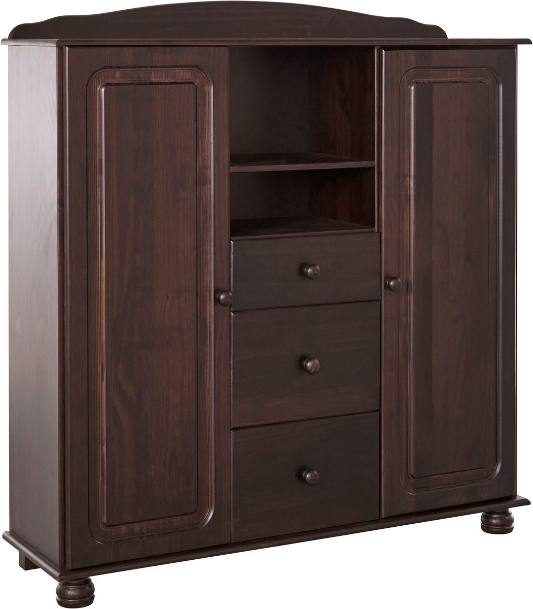 Mette Highboard met 2 Deuren, 3 Lades en Open Vak - Massief Grenenhout - 118 cm - Bruin Grenen