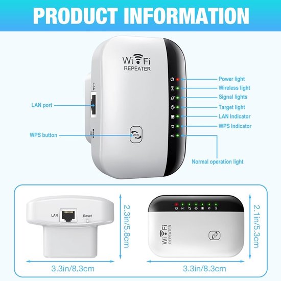 Extension WiFi - Extension WiFi jusqu'à 2640 pieds carrés - Portée WiFi plus large - Répéteur Internet WiFi Booster