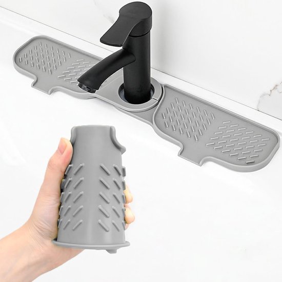 Protection Anti-éclaboussures Évier 61cm - Tapis Silicone Drainage Robinet Gris