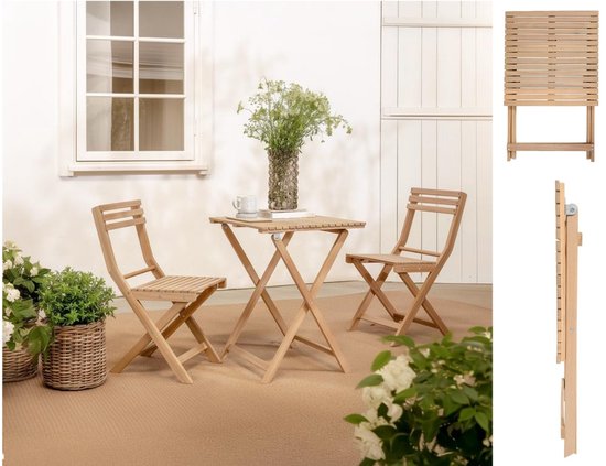 Fameilleur- houten tafelset met 2 stoelen luxe set- tafel set- tuin tafel- luxe tuinset- tuin set- voor in de tuin-Gemonteerd geleverd-balkon-terras-tuin-Inklapbaar-acacia hout-3-delige bistroset- bistro set-stoelen en tafel inklapbaar-balkonset