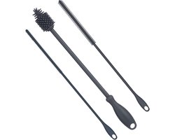 Allecto Plus - Reinigingsset voor Flessen - Stroreiniger en Flessenborstel - Lang Hangende Stroborstel - BPA-vrij - Grijs - Herbruikbare Flessenwasaccessoires