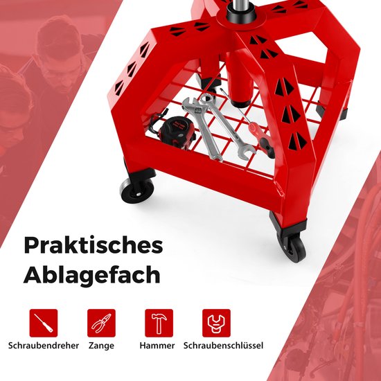 COSTWAY Werkstatthocker, Werkstatt Rollsitz 150 kg belastbar, 41-55cm höhenverstellbar, Werkstattsitz mit Ablage & 4 Rollen, Arbeitshocker für Werkzeug, Pneumatischer Rollhocker (Rot COSTWAY Werkstatthocker, Werkstatt Rollsitz 150 kg belastbar, 41-55cm höhenverstellbar, Werkstattsitz mit Ablage & 4 Rollen, Arbeitshocker für Werkzeug, Pneumatischer Rollhocker (Rot