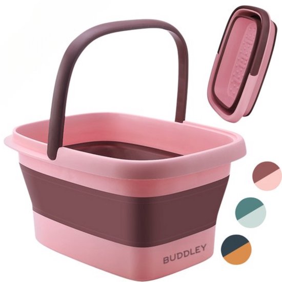 BUDDLEY Voetenbad Inklapbaar (L) – Voetenbaden - Voetbad - Zwembad - Voetbadje - Kunststof Voetenbad – Roze Opvouwbaar