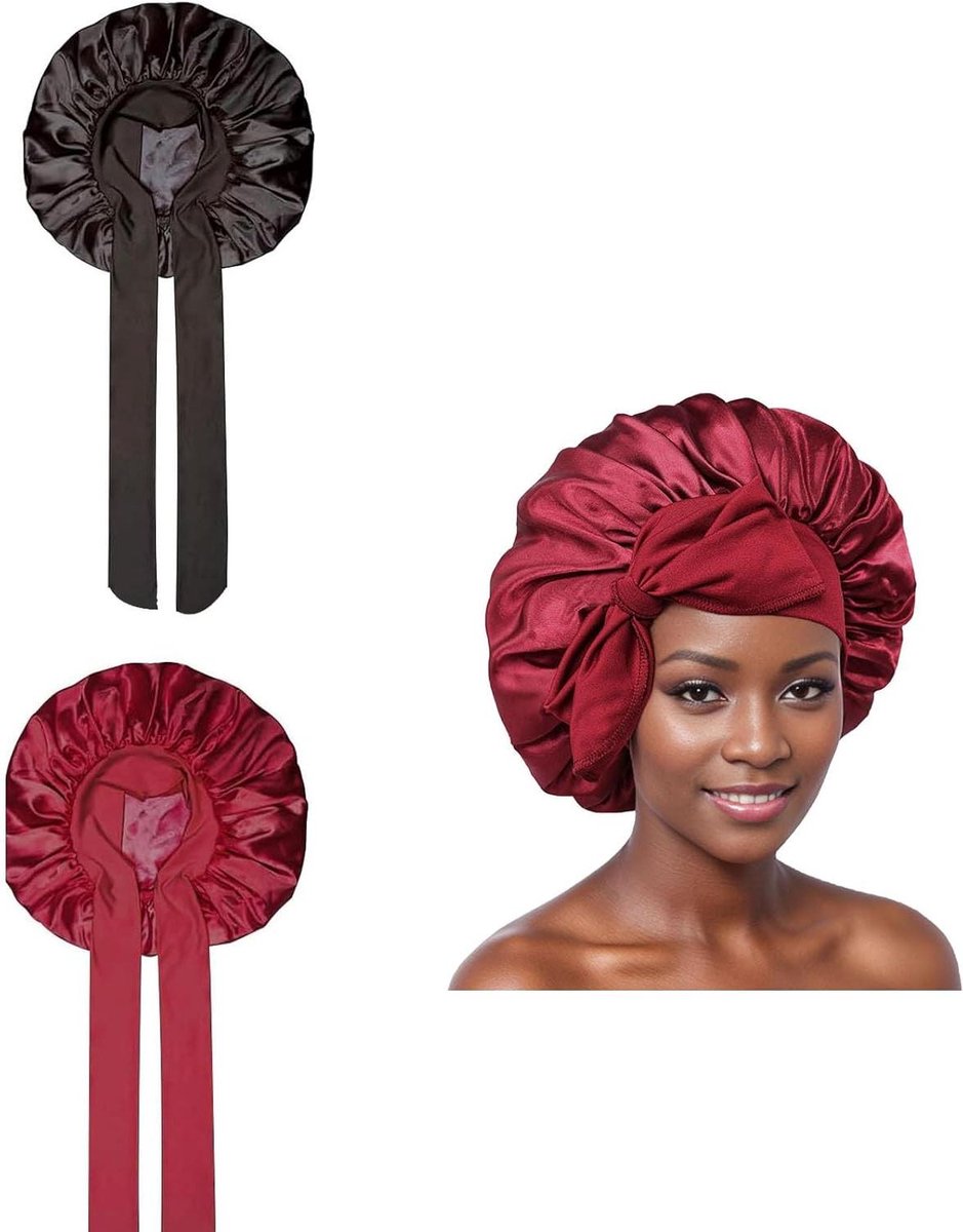 Satijnen bonnet haarbonnet zijden haarwikkel om te slapen - 2 stuks