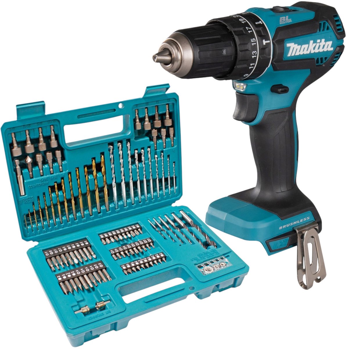 Makita DHP 485 Z accu-klopboormachine 18 V 50 Nm borstelloos + 102-delige bit- en boorset - zonder accu, zonder oplader