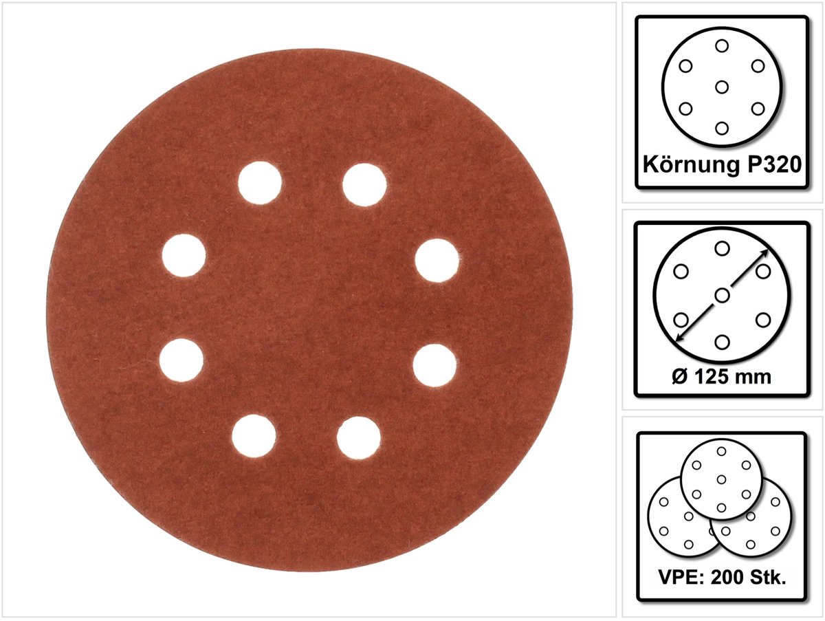 Makita schuurpapier met klittenband 125 mm K 320 200 stuks (4x P-43692) voor DBO BO DCW DWE GEX PEX SXE BOS