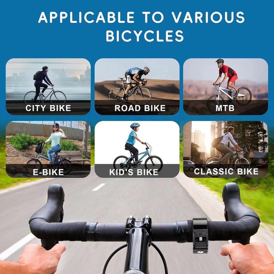 4 stuks fietsbel, aluminiumlegering, 120 dB, mini-fietsbel, racefiets, fietsbel, knapperig geluid, voor volwassenen, kinderen, jongens, meisjes (zwart, zilver, rood, blauw