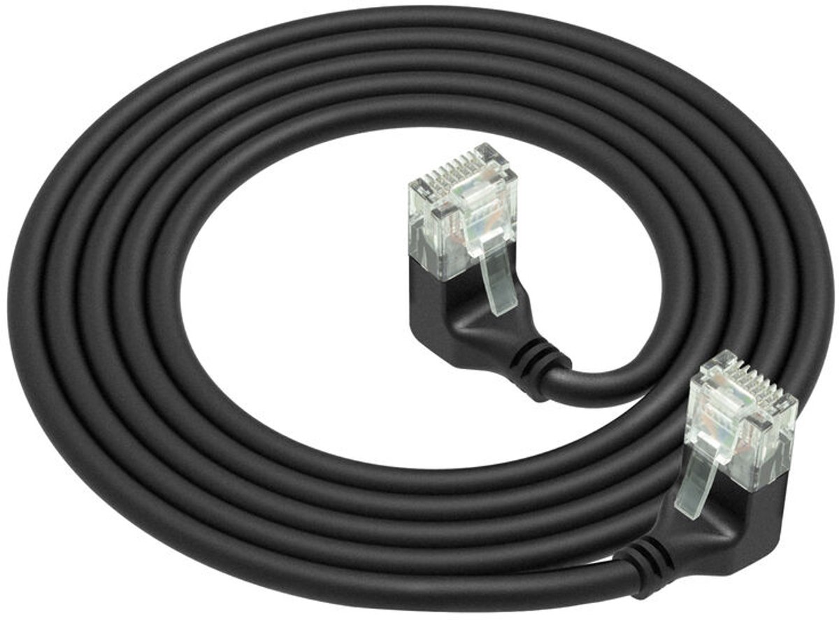 Image of ACT Zwarte 0,25 meter U/UTP CAT6A LSZH Slimline patchkabel met RJ45 connectoren 90° haaks beneden naar 90° haaks beneden DD5952