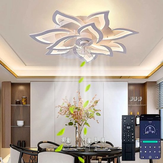 10 Lotus Ventilator Lamp Plafondventilator LED Dimmer 3 Snelheden Fluisterstil Woonkamer Slaapkamer