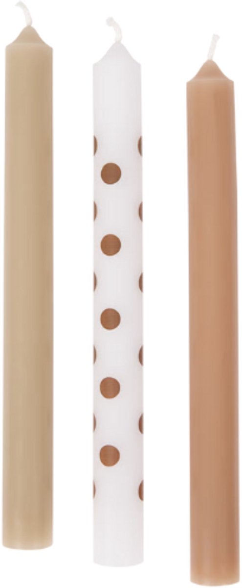 Dinerkaarsen - Set van 3 | Bruine Dinerkaarsen 22 cm - Gestipt - Effen - Luxe Dinerkaarsen - Brandtijd: 6 uur — cadeau in Wonen & Interieur - foto 3