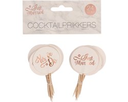 Cocktailprikkers Just Married & Yes We Do – 24 stuks – Huwelijk Versiering – Trouwfeest Decoratie – Luxe Prikkers voor Hapjes – Goudkleurig – Wedding Party Supplies