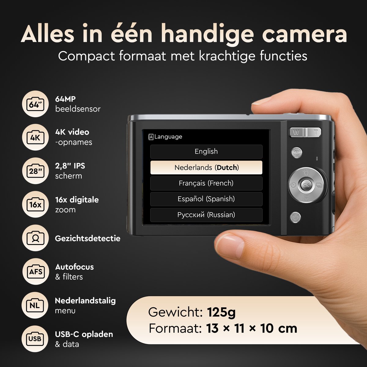 K&L Digitale Camera 4K - 64MP - Fototoestel - Compact Camera - Vlog Camera - Voor Kinderen - Inclusief 64GB - NL Software – foto 8