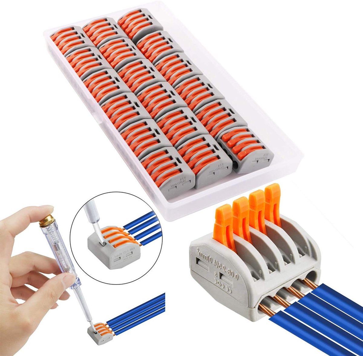 Allecto Plus - Elektrische aansluitblokken voor snelle elektrische verbindingen - 18 stuks 4-poorts veerconnector hoge kwaliteit.