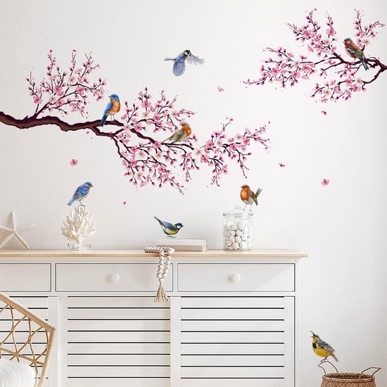 Muursticker - 110 × 90 cm - Stickers muraux - Stickers muraux fleurs de cerisier - Décoration intérieure - Autocollant - Convient pour jardin, salon, chambre