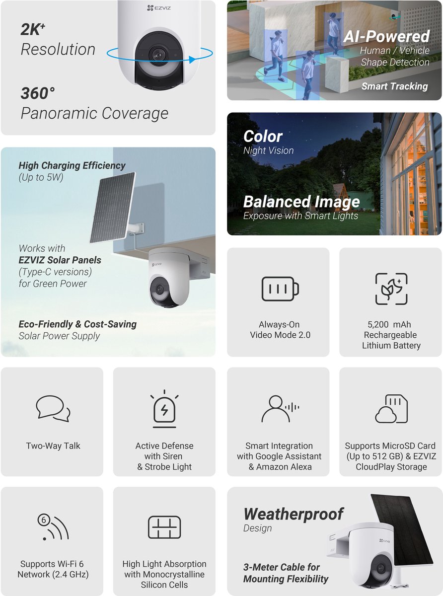 EZVIZ HB8 Lite Draadloze Buitencamera met Zonnepaneel - afbeelding 3