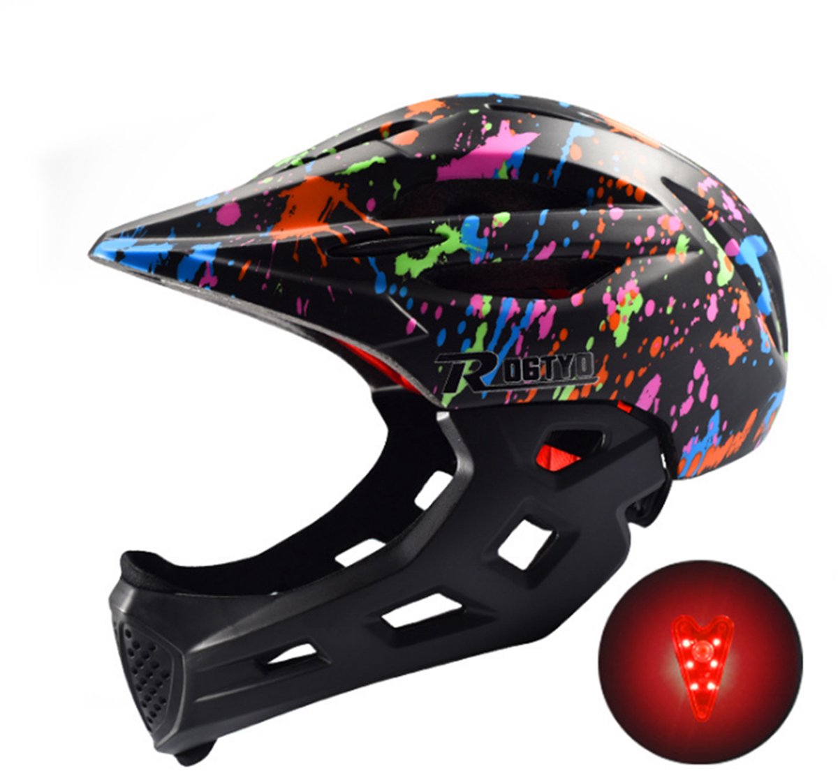 Cycling Kinderhelm Fiets - Fietshelm Kinderen - Sporthelm Kind Kinderhelm Scooter / Motor | Scooterhelm / Motorhelm voor Meisjes | Scooterhelm Kinderen Met achterlicht-Zwart-48-57CM