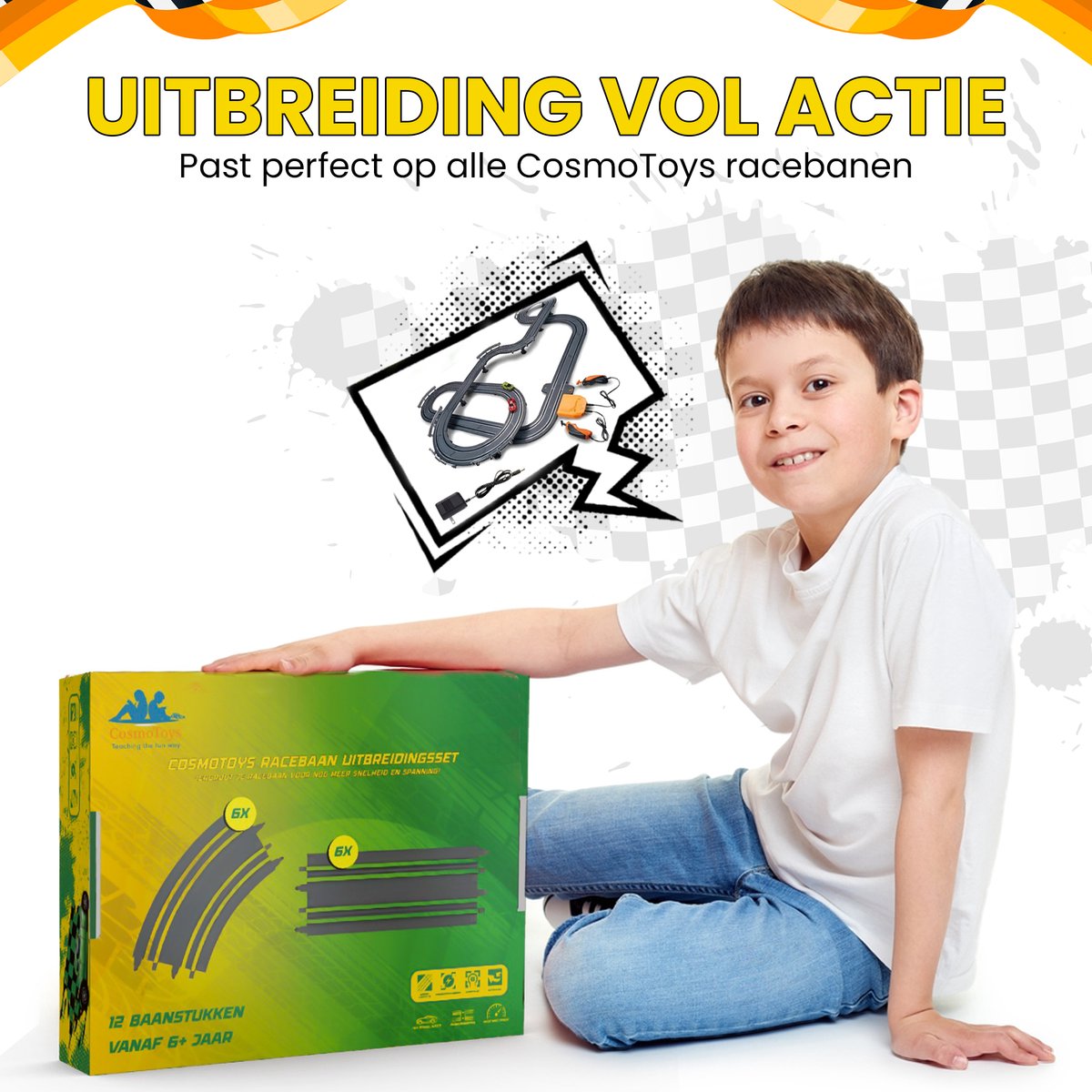 CosmoToys Uitbreidingsset 12 Stuks - Elektrische Racebaan - Auto Speelgoed - voor Kinderen - Autobaan Speelgoed - Kinderspeelgoed - Uitbreidingsset — afbeelding 6