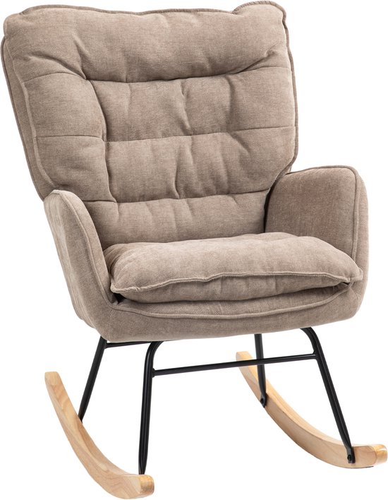 HOMCOM - Fauteuil à bascule avec accoudoirs - pour salon - Marron