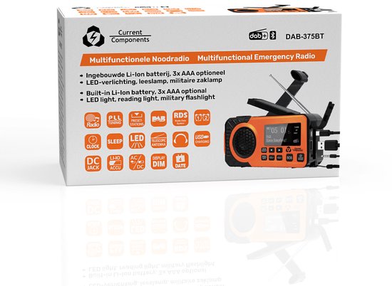 Noodradio - DAB+ - Solar Opwindbaar - Powerbank - Draagbare Radio - Noodpakket - Zaklamp - Opladen en op Batterijen - Bluetooth - Volledig Nederlands