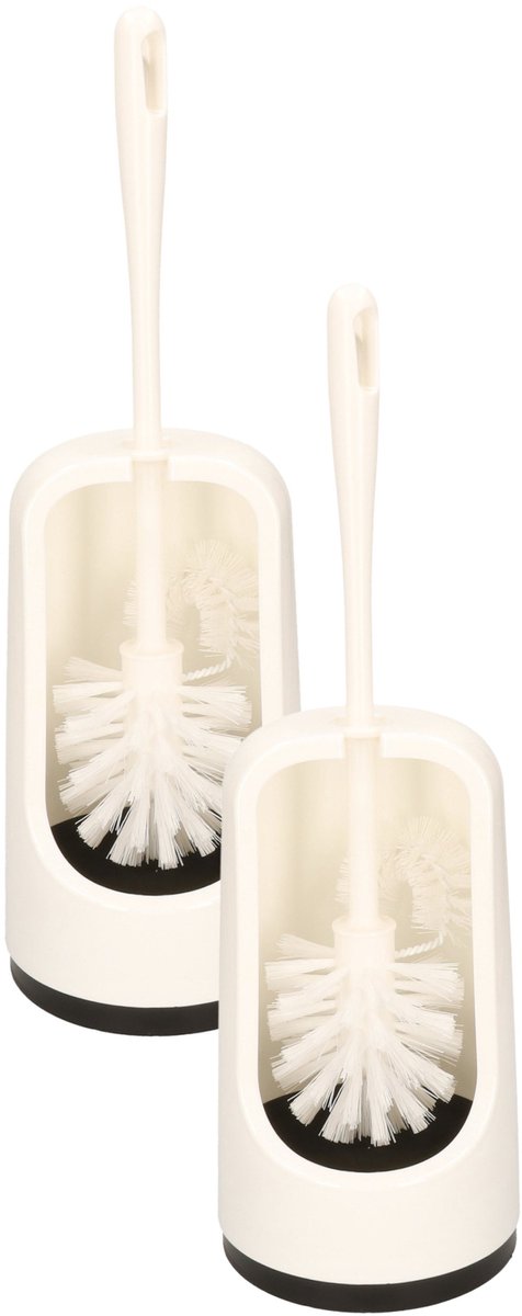 Buemag WC/Toiletborstel met stevige houder - 2x - en randreiniger - wit - 42cm - plastic - badkamer en toilet