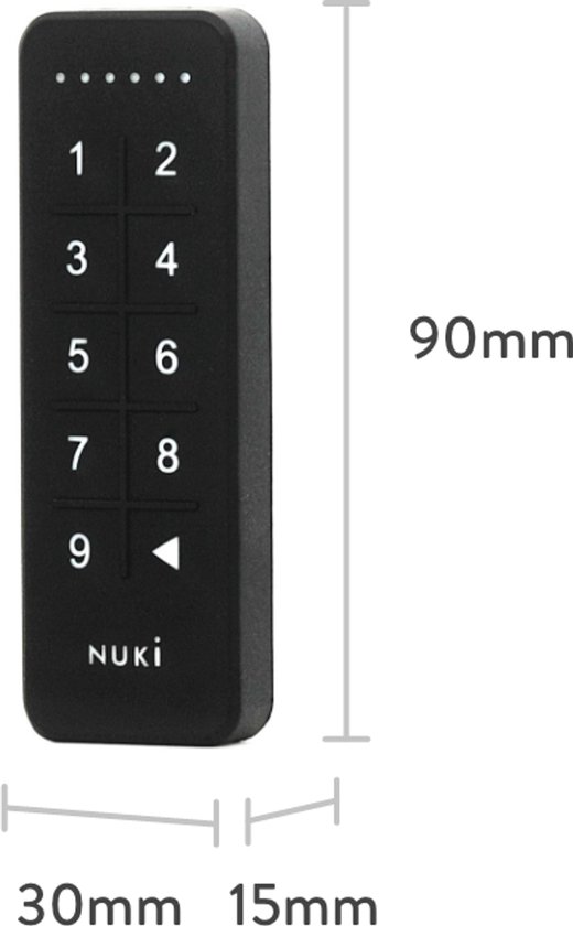 Afmetingen van het Nuki Keypad: 90x30x15mm.