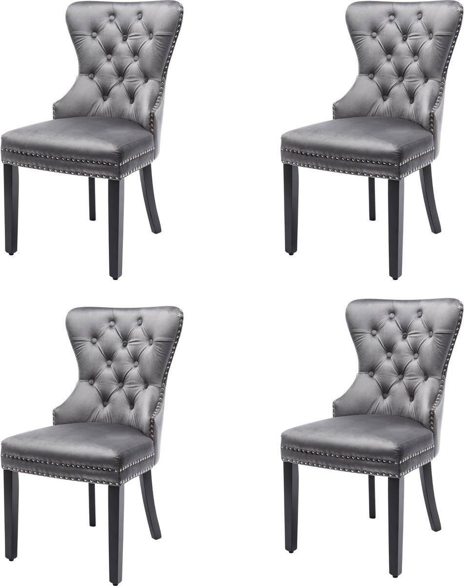Fluwelen eetkamerstoel set met eiken poten - chroom knocker en spijkerkop trim - slaapkame