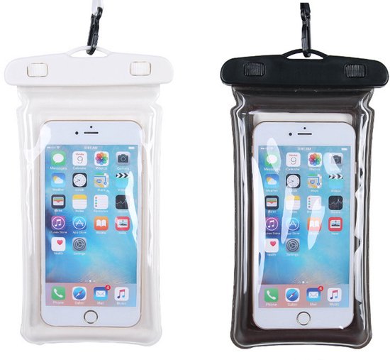 2 Stuks Waterdichte Telefoon Hoes - Waterproof Bag - Case - Pouch - Zak - Universeel - Onderwater Hoesje Telefoon - Geschikt Voor De Meeste Smartphones - Tot 6 Inch - Volledig Transparant - Zwart & Wit