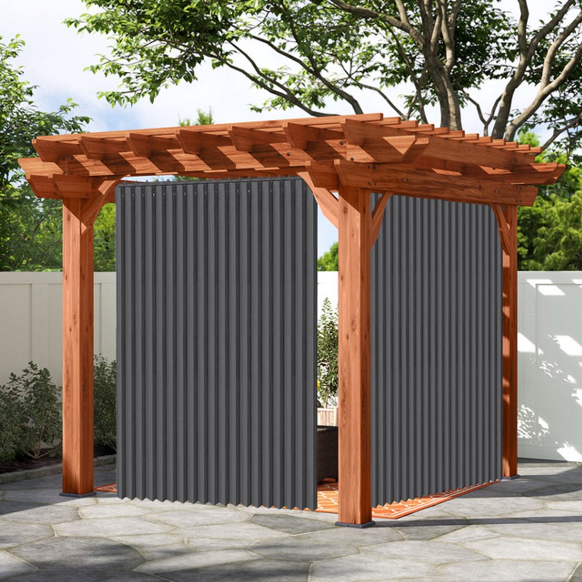 Buitengordijnen - Verduisterende Gordijnen - Blackout Curtains met Metalen Haken - Outdoor Gordijnen Voor Patio en Pergola - B 254 x H213cm - Donkergrijs - 1 stuks