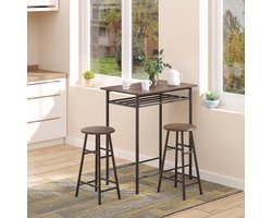 Pugsdrly bartafel set 3-delig tafel & 2 krukken plank industrieel design zwart/eiken
