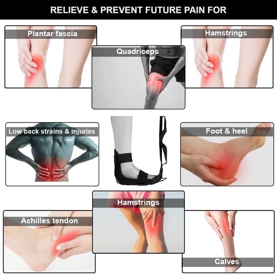 Yoga Stretching Strap - Beenstrekkerband - Fascia Stretcher - Unisex - Verlichting van Plantaire Fasciitis - Geschikt voor Fysiotherapie, Verlichting van Plantaire Fasciitis, Pilates, Dans, Gymnastiek - Zwart van Merkloos — afbeelding 3