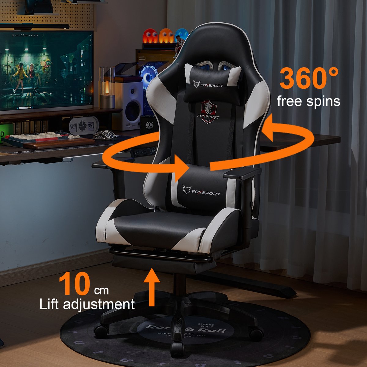 OFMOTRA Gamestoel Ergonomisch Zwart met Voetsteun - afbeelding 2