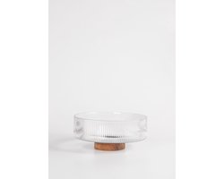 Mevaz – Luxe Saladeschaal op Houten Voet – Ø26 cm – 3.25L – Glazen Salad Bowl met Elegant Ribbeldesign
