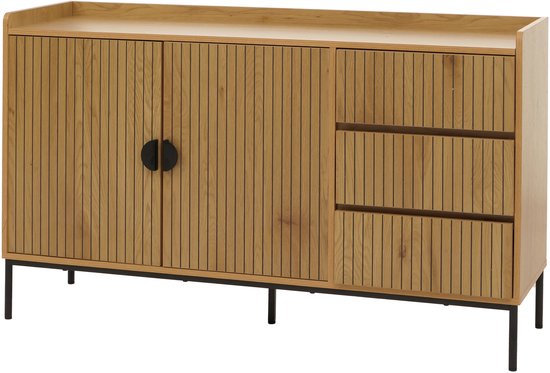 Dressoir MCW-O39, ladekast dressoir, 3 laden 2 deuren, hout melamine 80x130x42cm ~ naturel