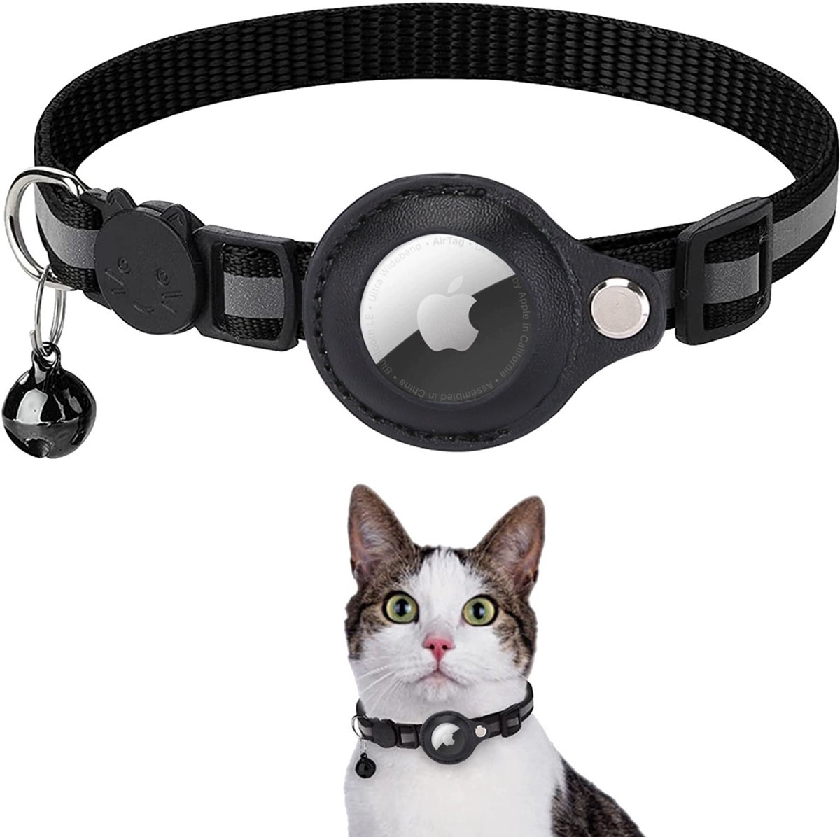 1 stuk Airtag Kattenhalsband, reflecterende GPS-halsband voor kat met bel, verstelbare kattenhalsband, geïntegreerde trackerhouder, compatibel met Apple AirTag, voor Cat Collar（zwart）