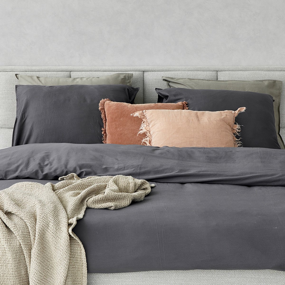 Dreamers Den 2-PACK kussenslopen gewassen Katoensatijn 300 TC Donkergrijs - 2x60x70cm