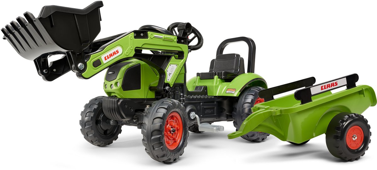 FALK Speelgoedtractor pedalen Claas Arion 410 voorlader en aanhanger