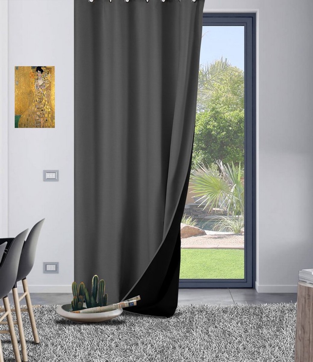 Home Style Alina Kant-en-Klaar Gordijn Grijs | 140x260 cm | Verduisterend & Thermisch | Met Ringen | 100% Polyester 420 g/m² | Per Stuk