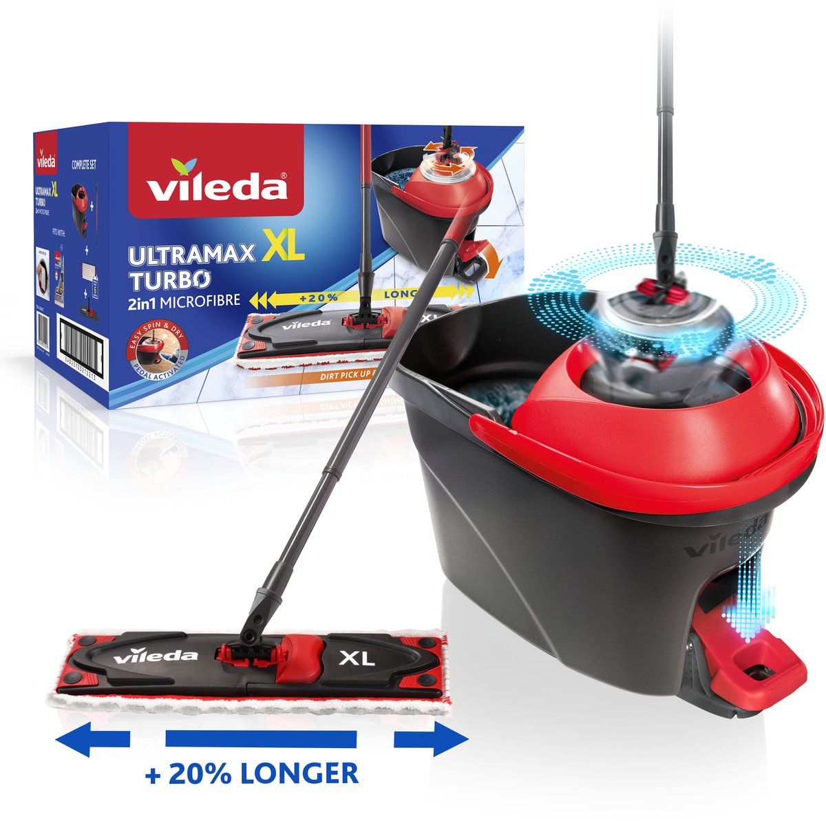 Goedkoopste Vileda Ultramax Turbo XL complete set - Brede mop voor een groter schoonmaakoppervlak - Voor alle soorten vloeren