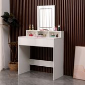 Organess make up tafel met spiegel- spiegel met LED 3 standen - instelbare lichtsterkte - wit - 80x40x140