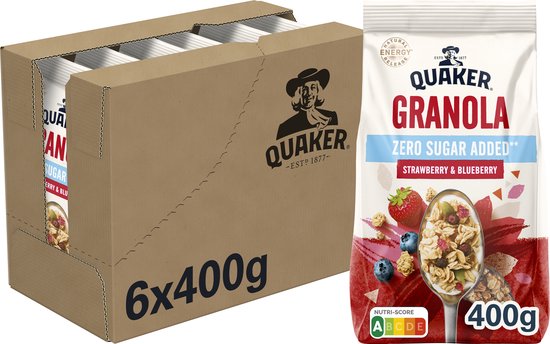 Quaker Granola Zero Sugar Added Strawberry & Blueberry - Ontbijtgranen - 6 x 400 gram